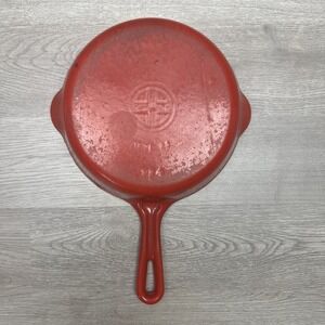 Griswold Cast Iron Red & Cream Enameled #3 Skillet Erie, PA Wall Hanger Decor